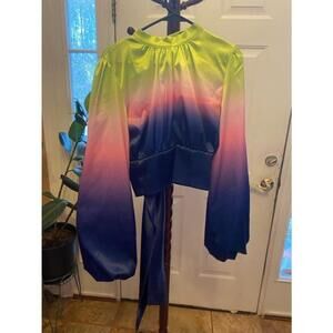 Women's Akira Green to Blue Ombre Satin Wrap Top Size M